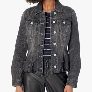Blank NYC Thrill Seeker Peplum Distressed Black Charcoal Denim Jacket Sz S